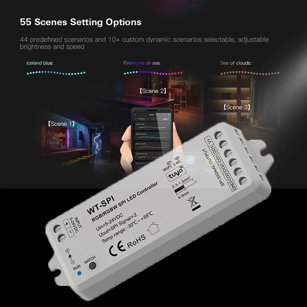 5-24V WT-SPI RGB RGBW LED Controller Tuya Smart indirizzabile WS2811 WS2812 SK6812 WS2814 UCS1903 Pixel Strip Light Controler