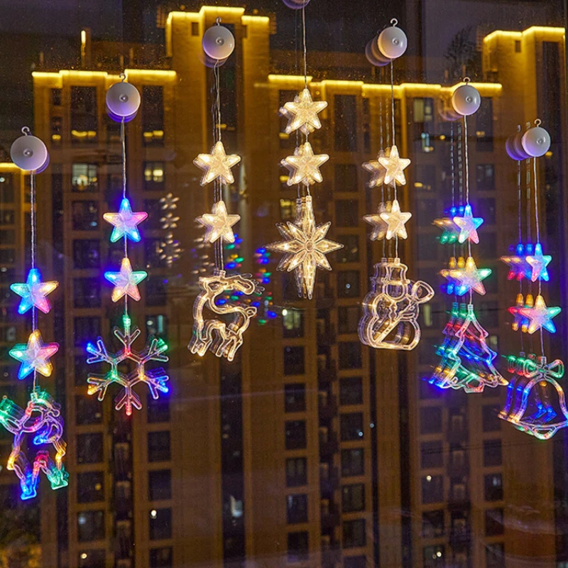 Christmas Decoration LED Suction Cup Light Santa Claus Snowflake Elk Window Decoration Merry Christmas New Year Gift Navidad