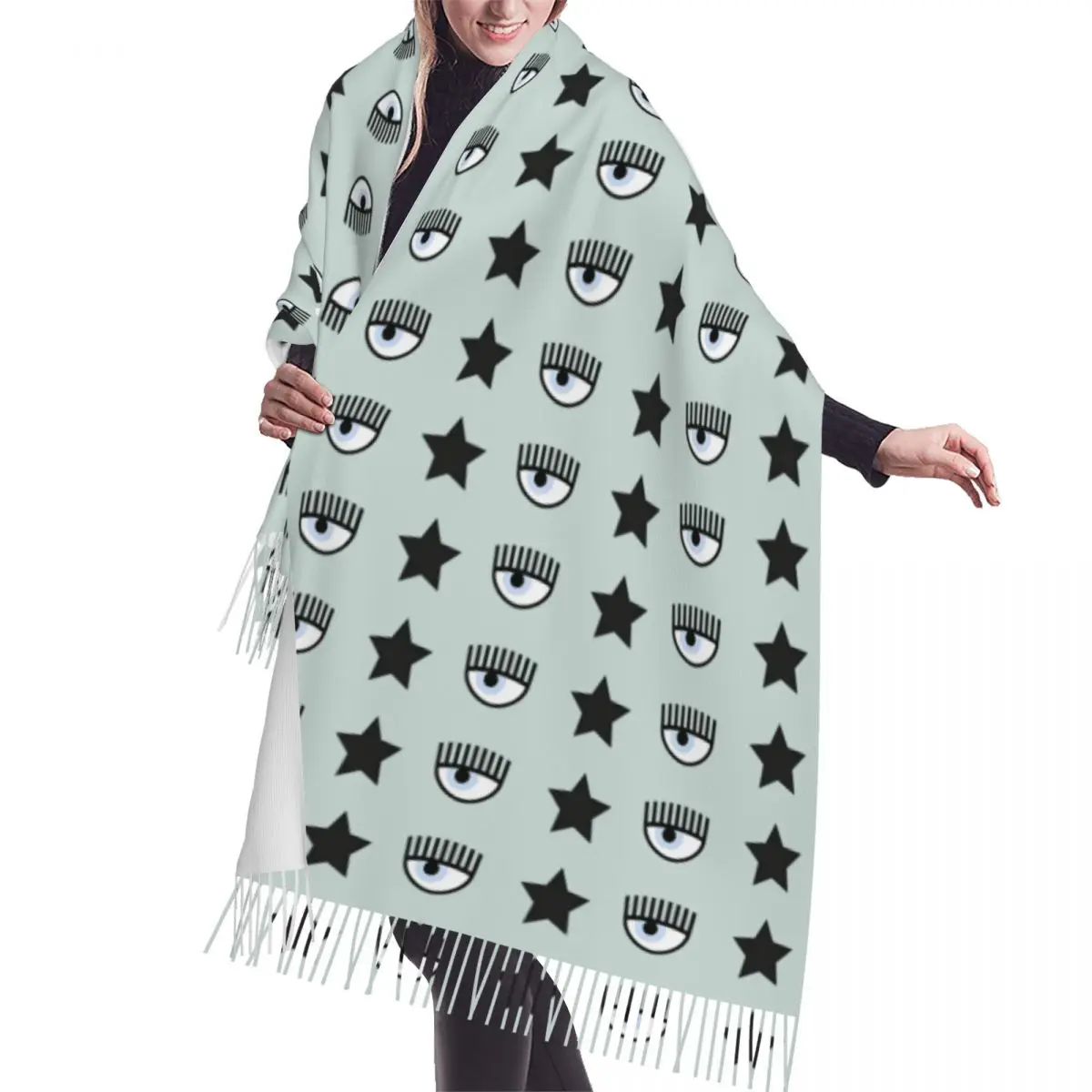 

Custom Female Long Ferragnis Chiara Scarves Women Winter Thick Warm Tassel Shawl Wrap Scarf