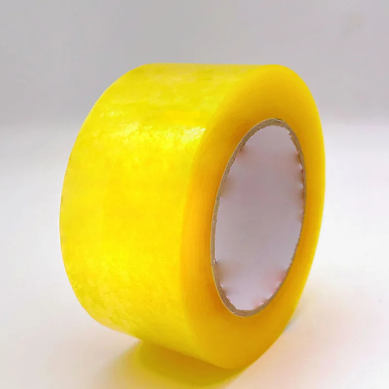 1 لفة شريط تعبئة أصفر شفاف عالي التحمل للتغليف السريع للفات الكبيرة وختم الصندوق السميك 55 مم * 110 م