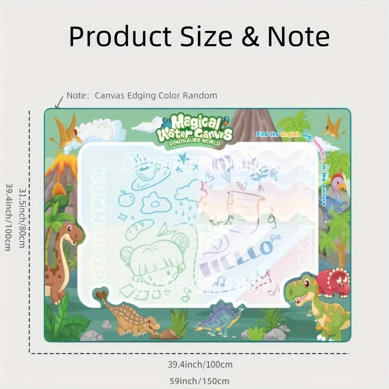 Dinosaur Magic Water Doodle Mat para crianças, Placa de pintura aquarela, Caneta de escrita reutilizável, Educação precoce, Brinquedo atividade