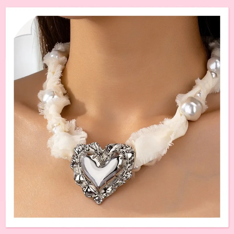 

Французская ретро-цепочка на ключицы из сплава с жемчугом и сетчатым плетением, элегантная, модная, универсальная