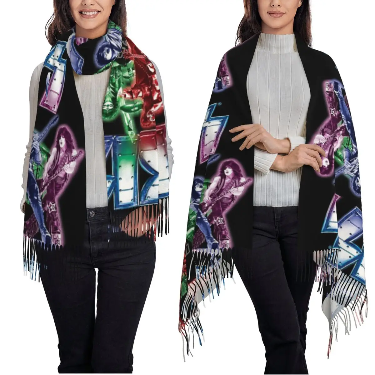 KISS The Band ロックンロール スカーフ タッセル スカーフ 女性用 ソフトで暖かいショールとラップ ロング 秋 冬 ショール ラップ