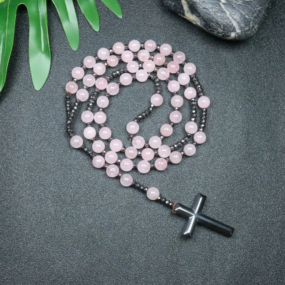 Collier de perles croisées en cristal de poudre pour hommes, pierre naturelle, pierres biliaires de fer, perles faites à la main, style masculin, 8mm, 1PC
