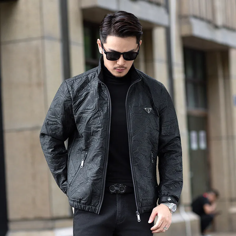 

Zhanpu Men's Thiened Cotton Jaet Stand Collar Winter Warm Haome k Flower Cotton Coat Mid-aged Fce Lined Jaet