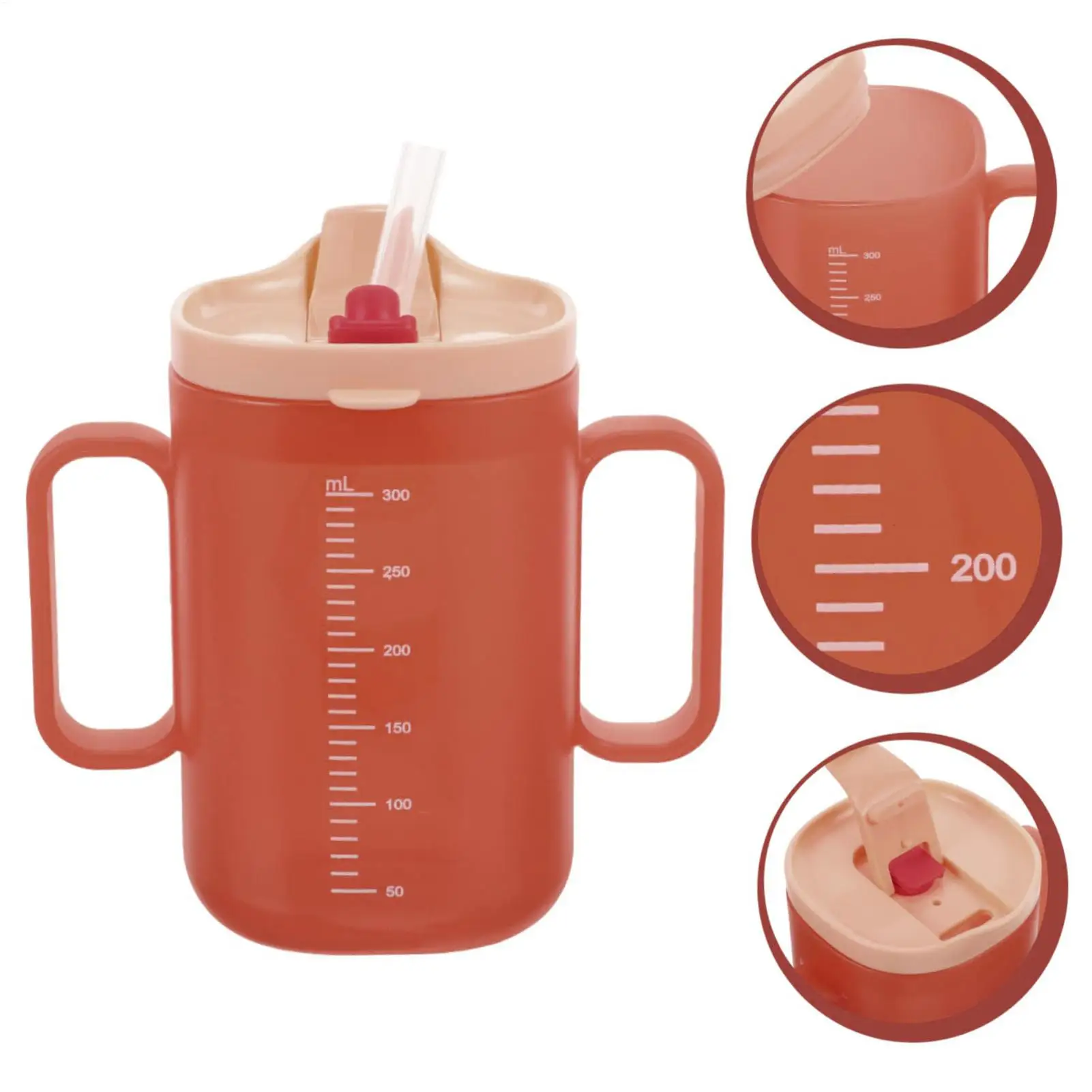 Neuer 300 ml Schnabeltasse für Erwachsene mit Deckel und Strohhalm, Plastikbecher, Trinkbecher für Behinderte, ältere Menschen, auslaufsicherer Dysphagiebecher