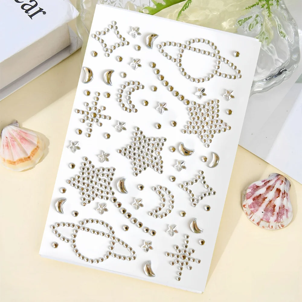 1 قطعة ملصقات جواهر وجه نجمة القمر المتلألئة ثلاثية الأبعاد مستديرة من حجر الراين الماسي والأحجار الكريمة ملصقات الجسم لتزيين مكياج حفلات المهرجانات #6