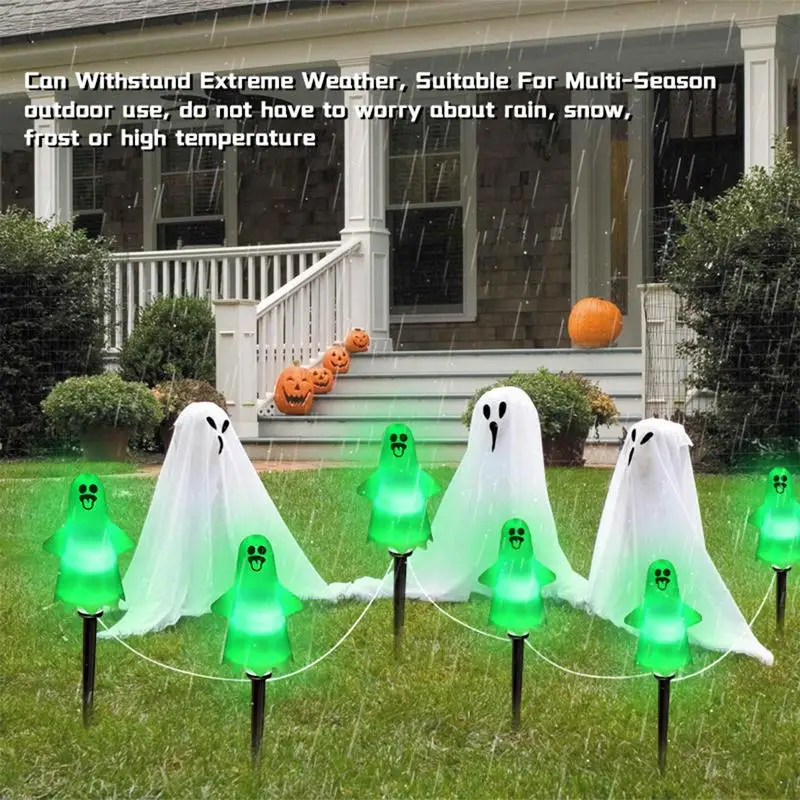 

8 Lights Halloween Garden Stake Lights LED White Ghost Ground Stake Lamp Halloween Decorations For Courtyard Terrace Lawn