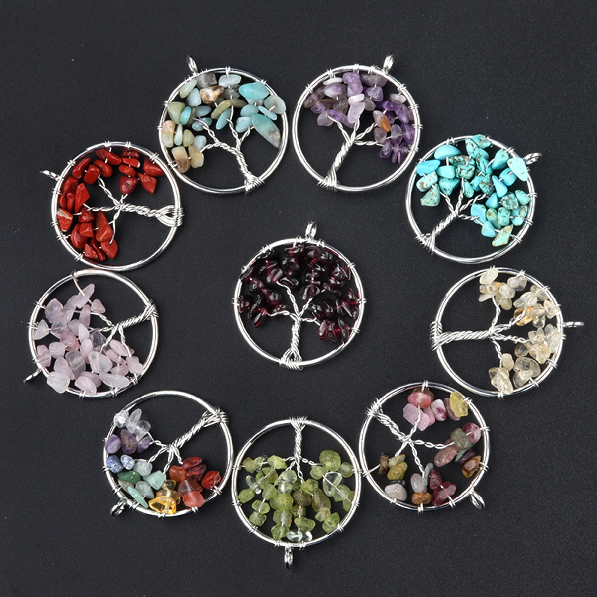 Natural Semi Precious Crystal Tourmaline Life Tree Pendant DIY Necklace Earrings Women's Jewelry Making Jewelry Gifts