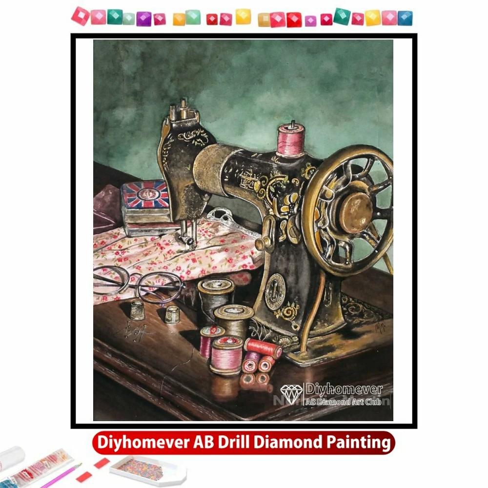 

Retro Sewing Machine 5D DIY AB Diamond Painting Art Cross Stitch Mosaic Pictures Embroidery Rhinestones Home Decor Gift