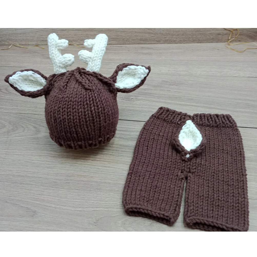 

Newborn Deer Style Cartoon Outfit 0-1 Month Baby Clothes Knitted Sweater Set for Infant Photography Props Cartoon Baby Outfit