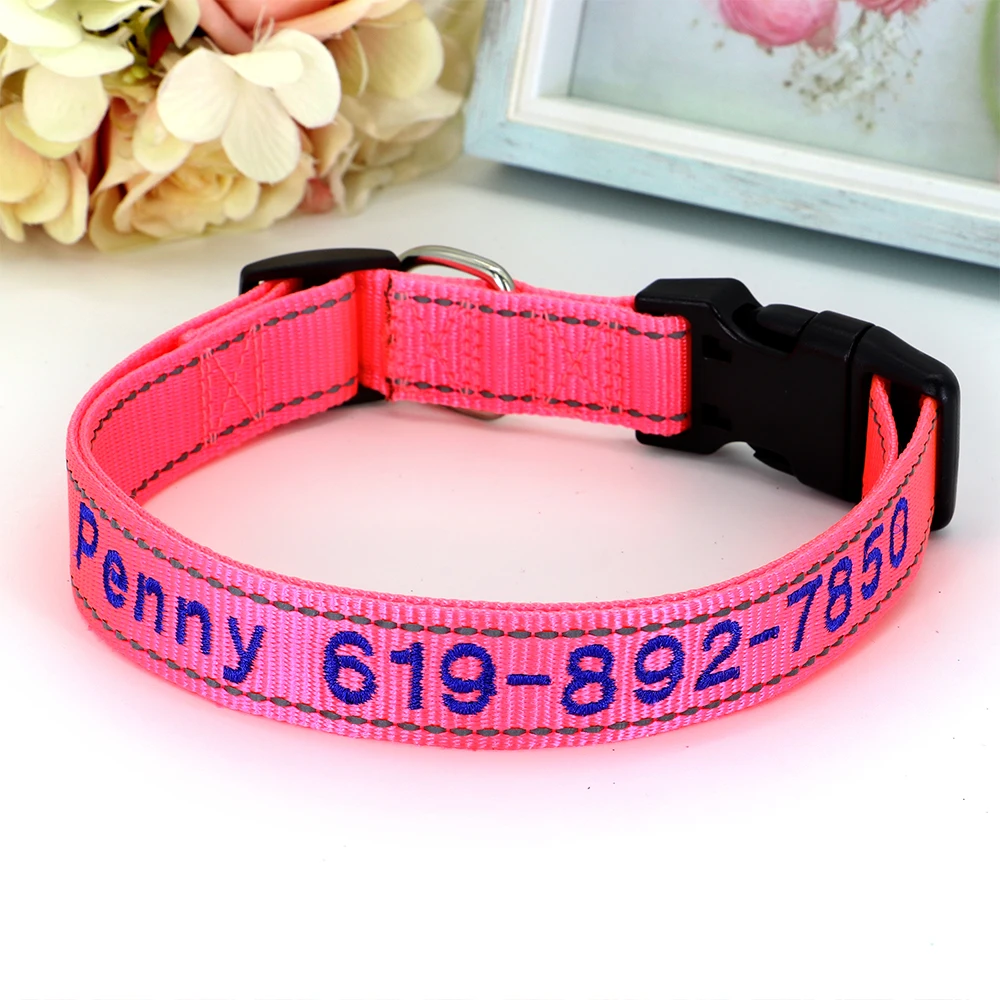 Personalisierte bestickte Hundehalsbänder aus Nylon, individuelles Welpen-ID-Namenhalsband für kleine, mittelgroße und große Hunde, verstellbares Haustierhalsband – Detail 13