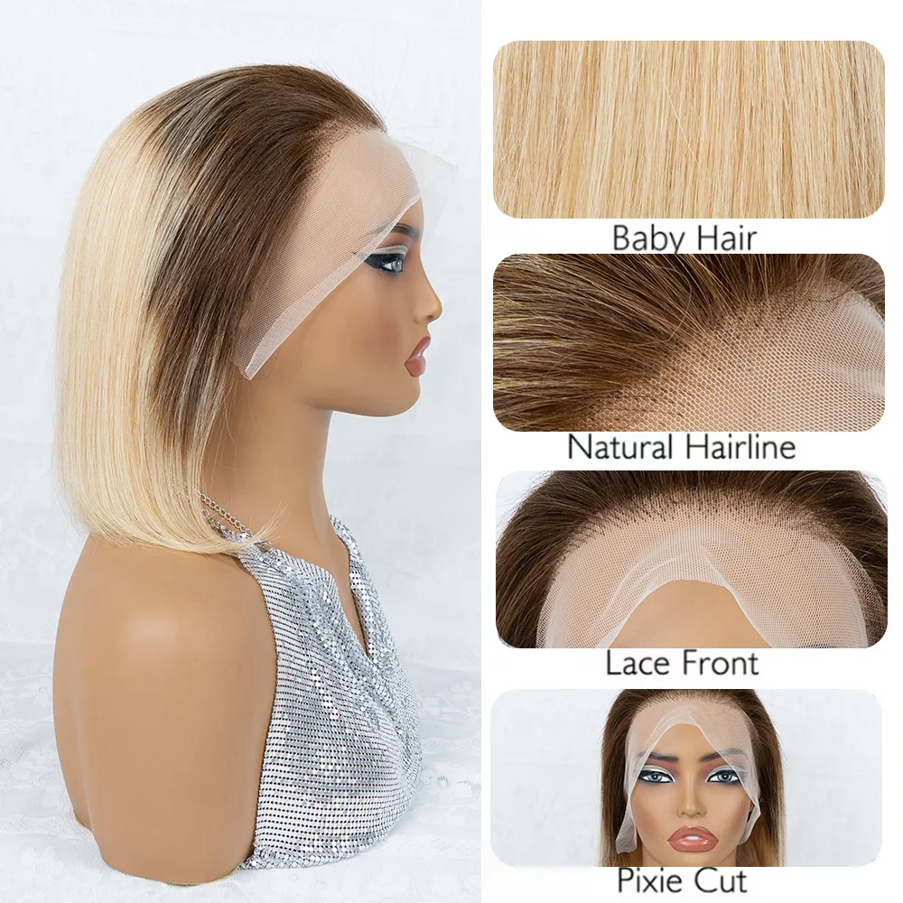 Women's Split Dye Brown Blonde Bob Lace Front Wig