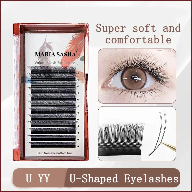 MARIA U Shape UYY Lashes Faux Mink Brown M Curl YY Eyelashes Natural Soft Brazilian YY Cilios Lashes Extension