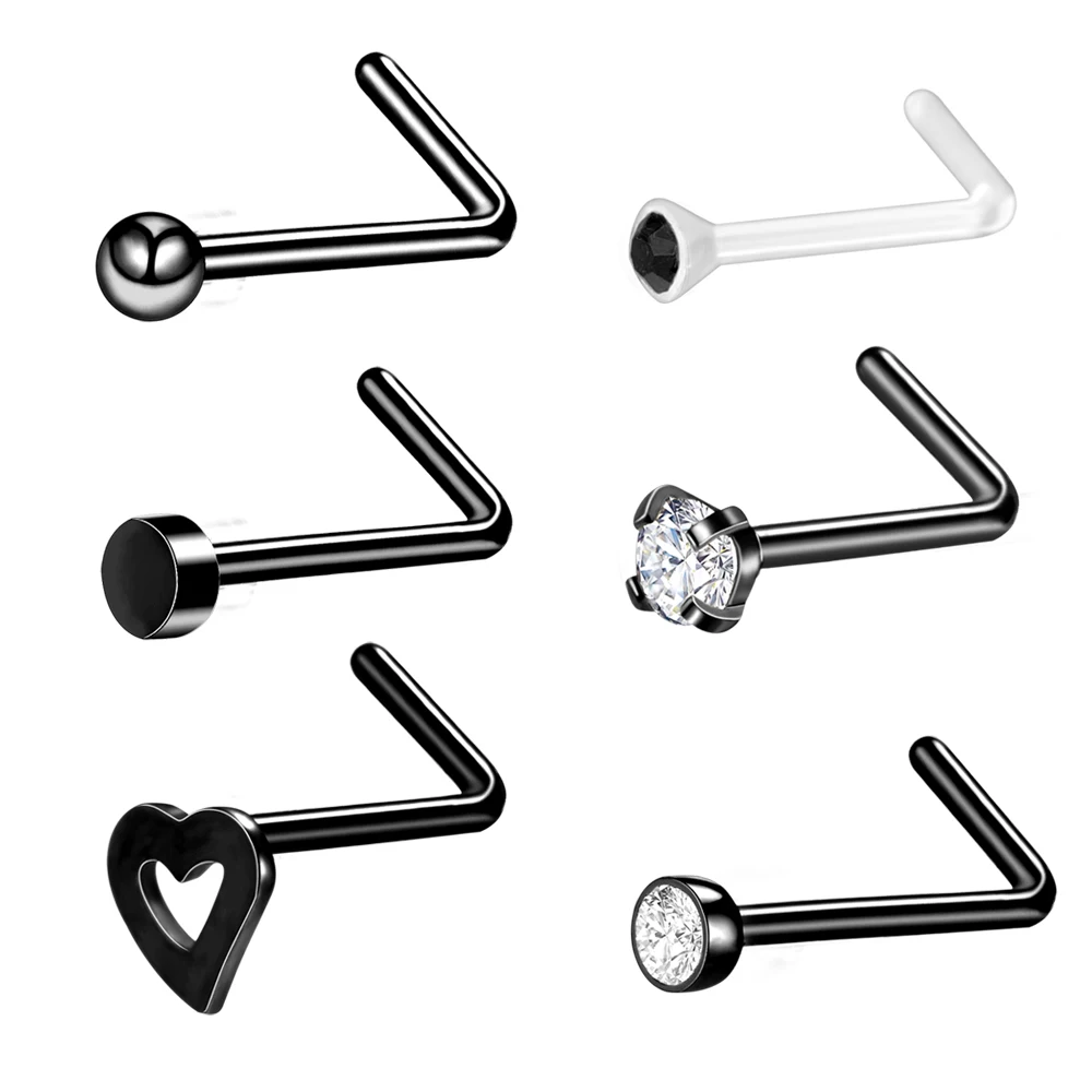 6-54PCS Fashion Nose Septum Piercing Studs Set 18G Stainless Steel Nose Septum Studs Body Piering Jewelry For Nose Piercing