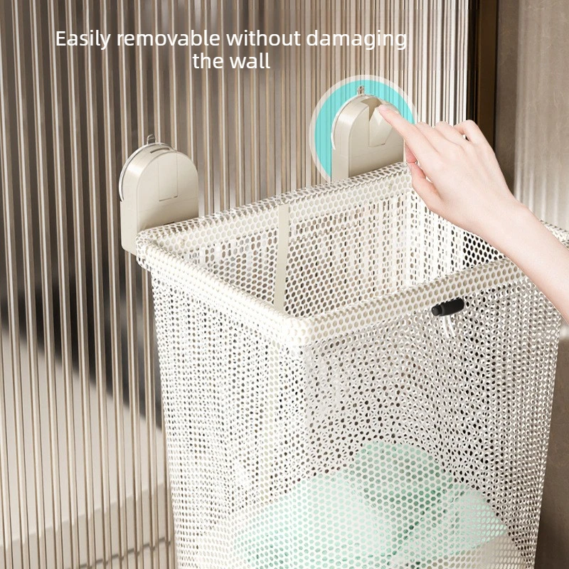Wall-Mounted Laundry Hamper,Foldable Dirty Clothes Storage Bag,Suction Cup Hanging Basket,No-Drill Space-Saving Organizer - view 4