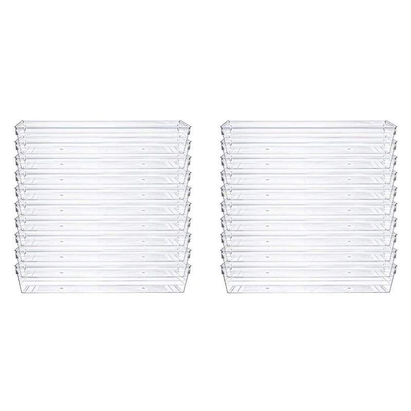

20 Pack 12 X 3 X 2 Inch Clear Drawer Organizer Trays, Desk Drawer Divider Storage Bins, Storage Box Set For Kitchen