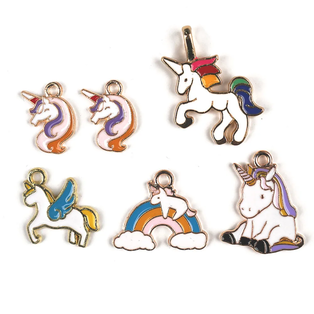 10pcs Jewelry Making Alloy Unicorn Charm DIY Pendant Necklace Accessories Horse with Wings Enamel Charms Wholesale
