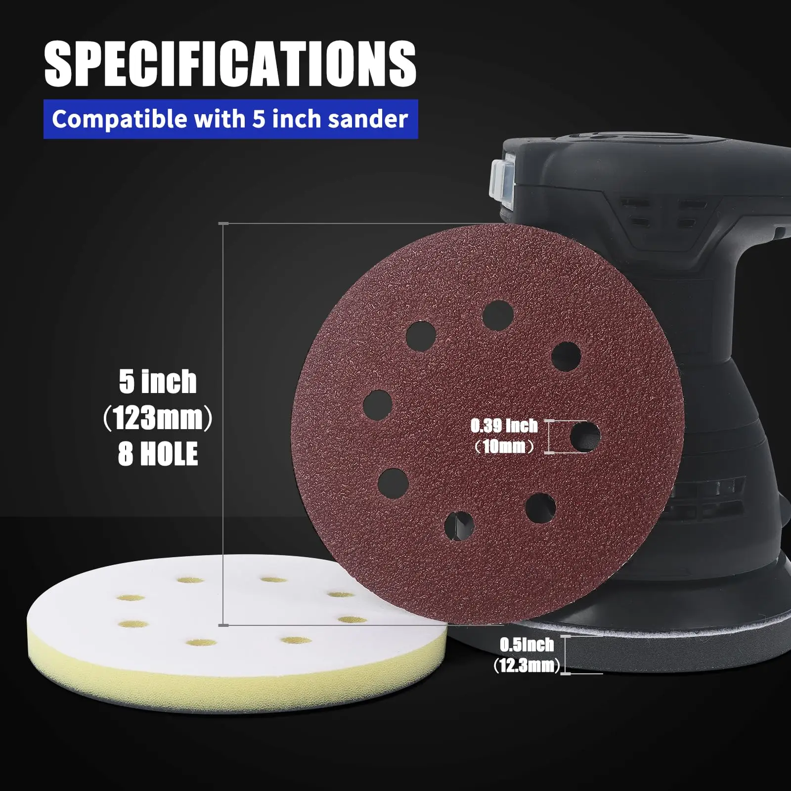 85 Pack  Hook and Loop Foam Sanding Pads Interface Pads with 5 Inch 8 Holes Cushion Sander Backing Pad Sandpaper for Flexibility