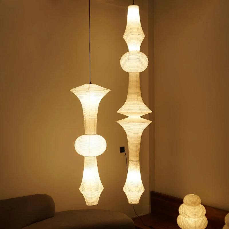 Nordic Wabi Sabi Wind Rice Paper Led Pendant Lights Living Room Bedroom Corner Chandelier Duplex Loft Home Decor Bedside Lamp