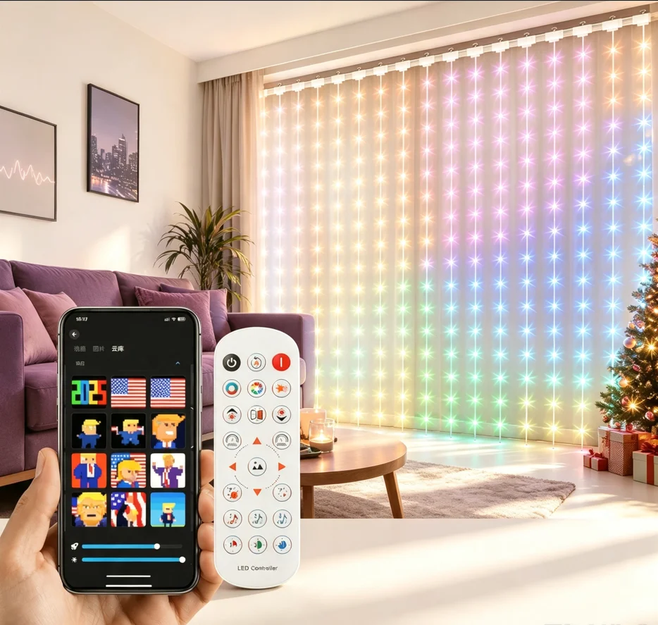 Smart LED Curtain 400LED RGB App Music Control Color Changing, USB Powered for Birthday Wedding Indoor Party Holiday Decor