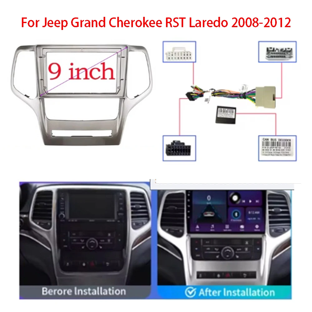 

9-дюймовая лицевая панель для JEEP Grand Cherokee 2008-2012, автомобильный радиоприемник, 2 Din, головное устройство, GPS MP5, Android-плеер, установка рамки приборной панели