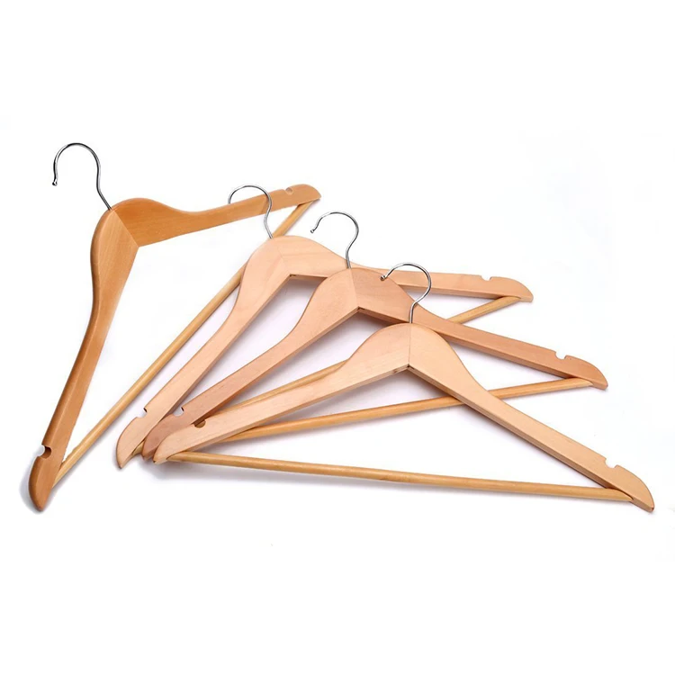 Multifunctional Solid Wooden Suit Hangers, Coat Hangers, Natural Finished  (12 Pieces/ Lot)