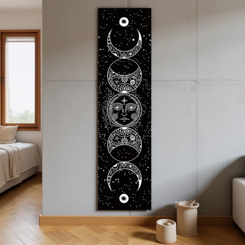 Tapestry Wall Decor Tapestry Clearance 1 tapestry of moon phases, stars and psychedelic black and white designs, perfect for