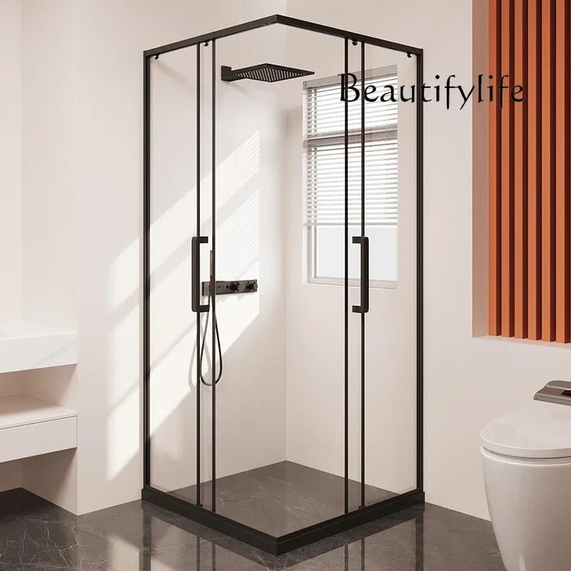 

A Shower partition right angle glass bath screen bathroom dry and wet separation simple sliding door shower room