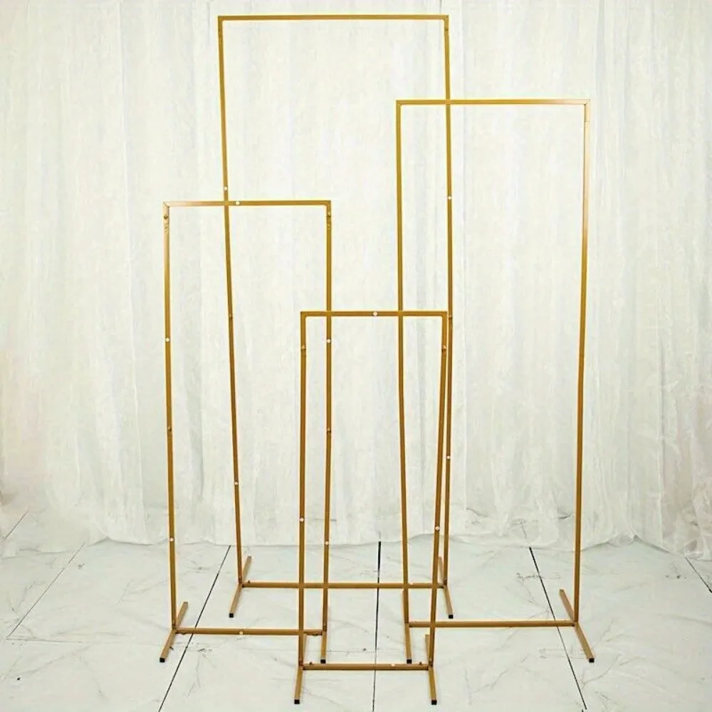 4 Gold Metal Floral Display Frame Rectangular Backdrop STAND Arch Set Party