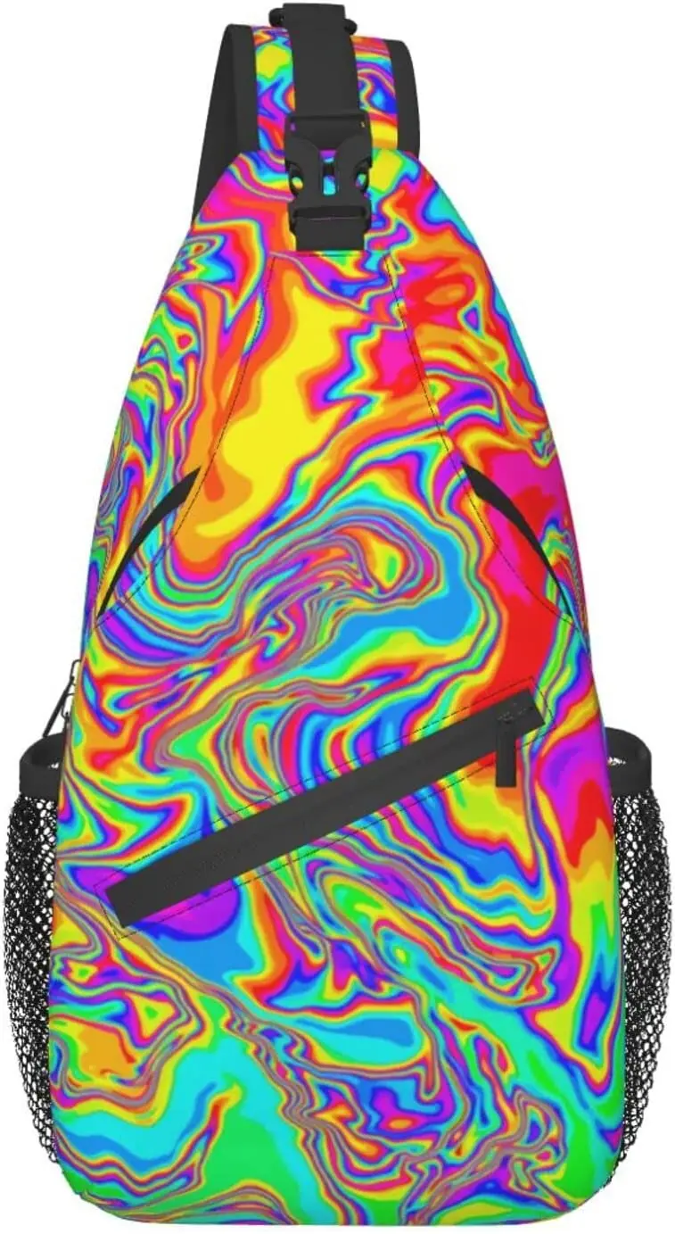 Psychedelic Trippy Sling Backpack,Casual Crossbody Shoulder Backpack Sling Bag Chest Daypack for Men Women Sport Hiking Gym