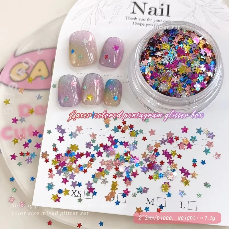 Colorful Pentagram for Nails, Mixed Size Candy Color Laser Star Glitters, Sparkling DIY Accessory