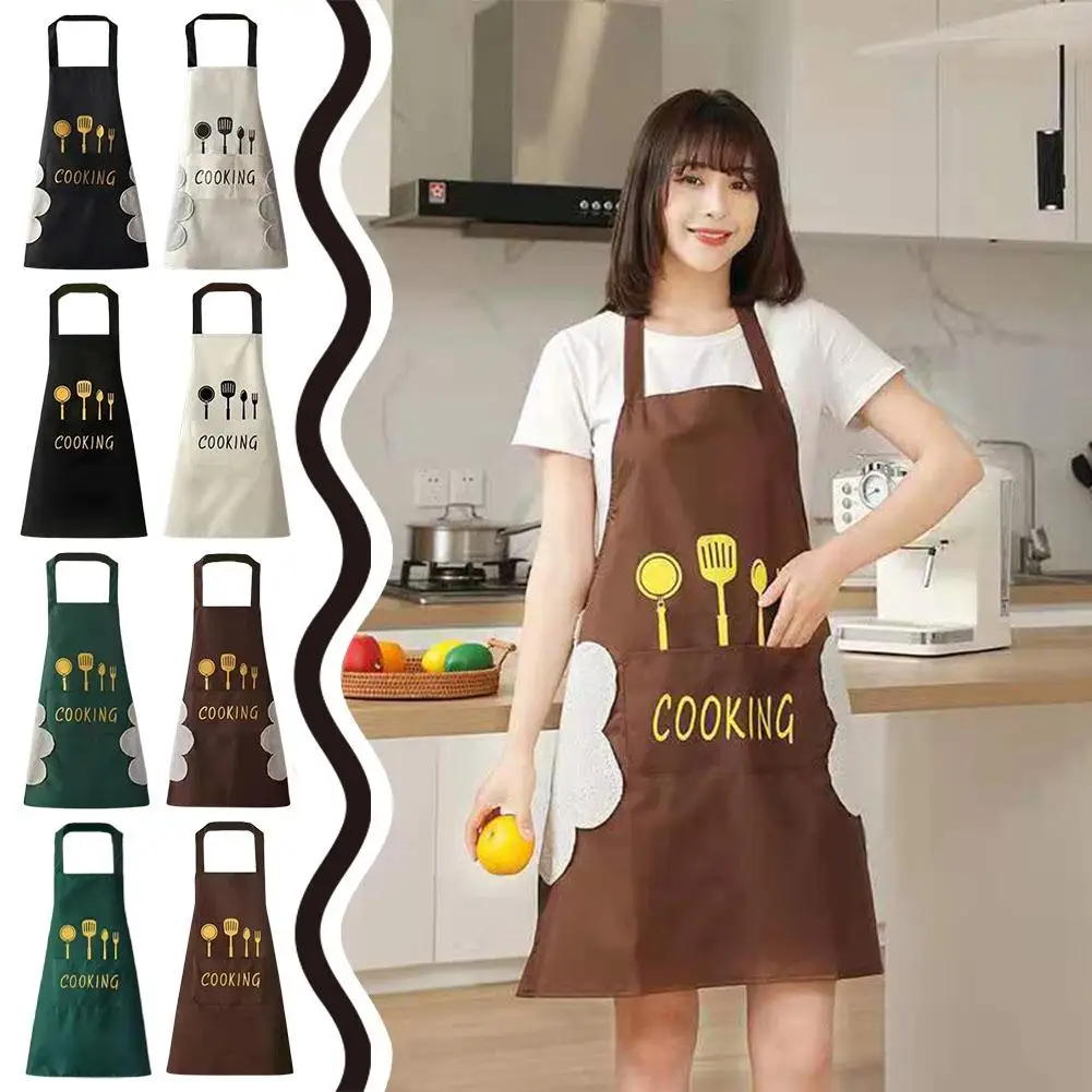 

1pc Waterproof Apron With Pockets Hand Wipeable Apron For Women And Men Household Apron For Kitchen Cooking J0k7