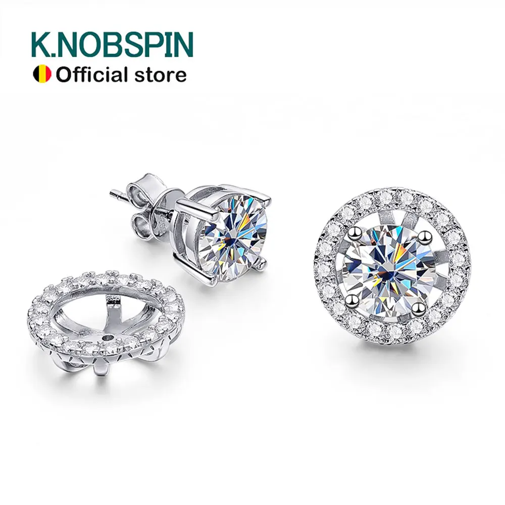 

KNOBSPIN All Moissanite Earrings for Women Man 2 in 1 Classic Trendy Wedding Party Jewelry GRA 925 Sterling Silver Studs Earring