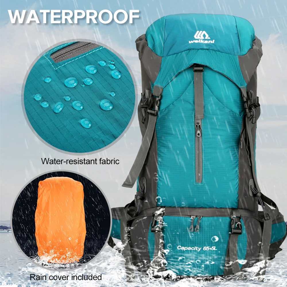 Hiking Backpack 70L Climbing Camping Water-resistant Backpack Travel Daypack with Rain Cover Two Shoulder Bag for Outdoor Sports