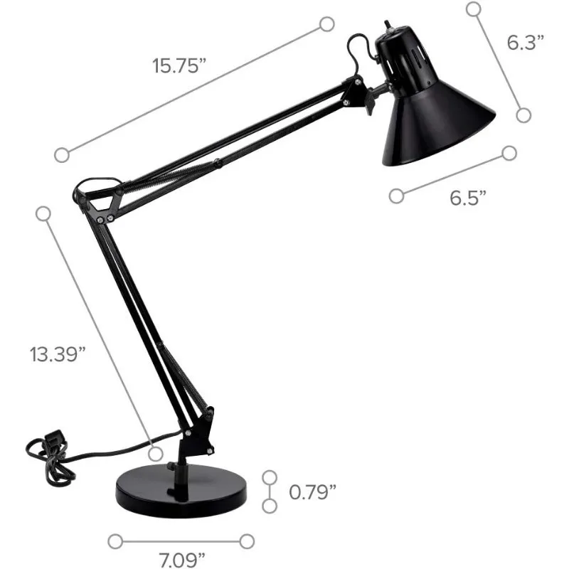 Bostitch Office VLF100D Swing Arm Desk Lamp, Metal, 36" Reach with Multi-Joint Adjustment, Includes Replaceable LED Bulb (VLF),