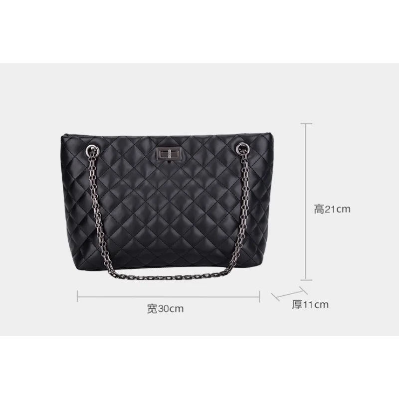 Luxury Tote Bags for Women Fashion Black Rhombic Chain Shoulder Bag Stylish Ladies Large Capacity Crossbody Bag Leather Handbags