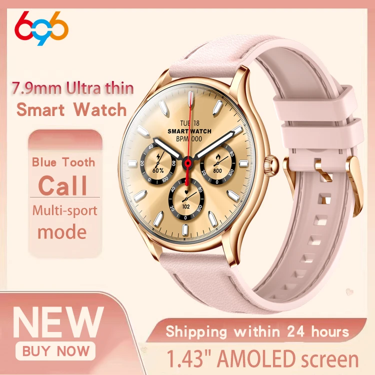 

7.9mm Ultra-thin Smartwatch Women 1.43" AMOLED Screen Blue Tooth Call Smart Watches Heart Rate Health Sports Fitness Lady Music