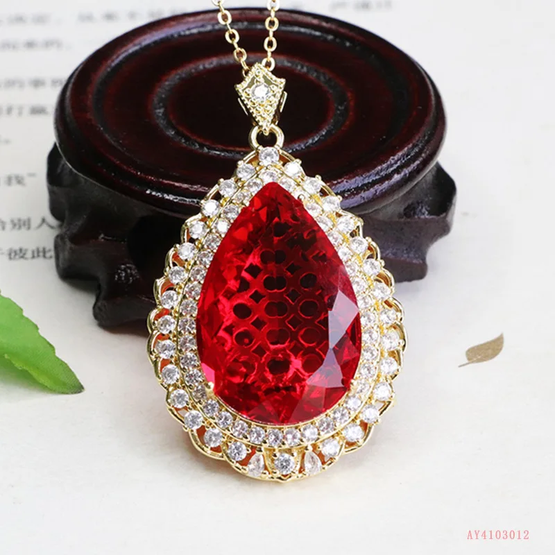 Red water drop pendant simulation ruby necklace jewelry