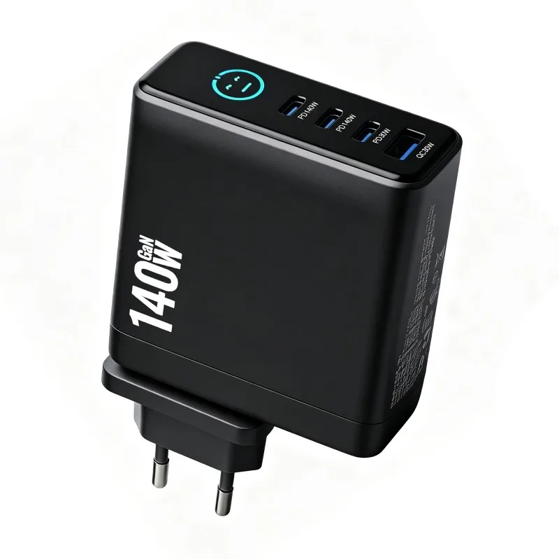 140W Smart Charger with 3 * USB-C, 1 * USB-A GaN Fast Charger PD3.1 Desktop Multi-Port Power Station for Smartphones, Laptops