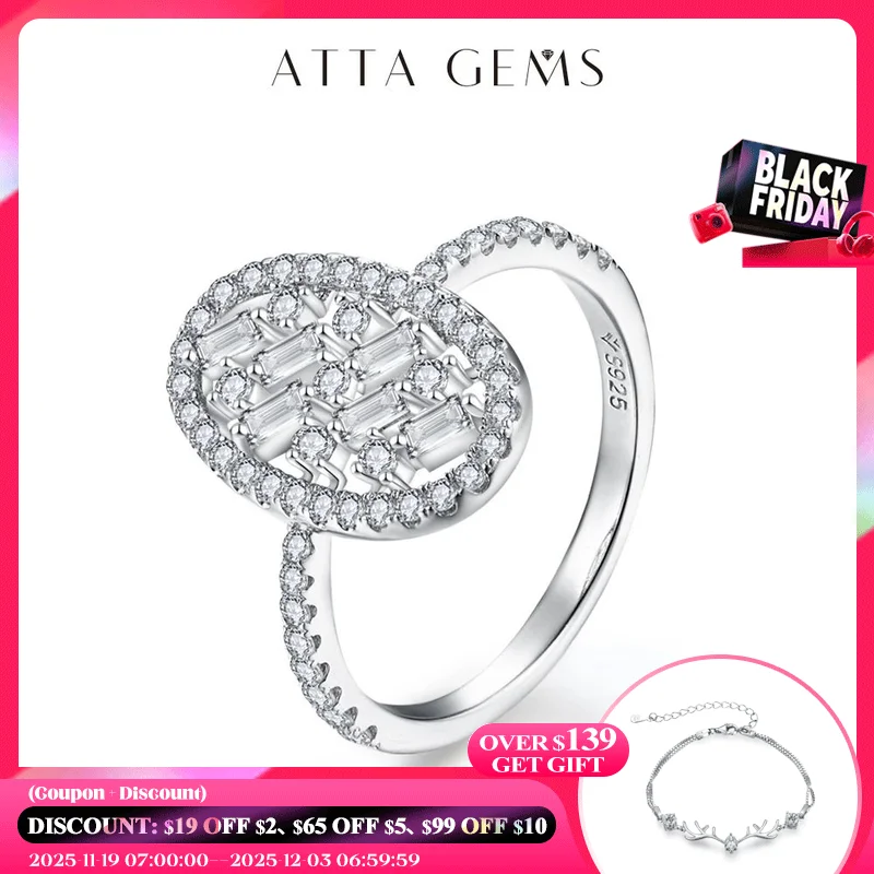 

ATTAGEMS New Solid S925 Sterling Silver Moissanite Rings for Women Handmade Rings Engagement Moissanite Jewelry with Certificate