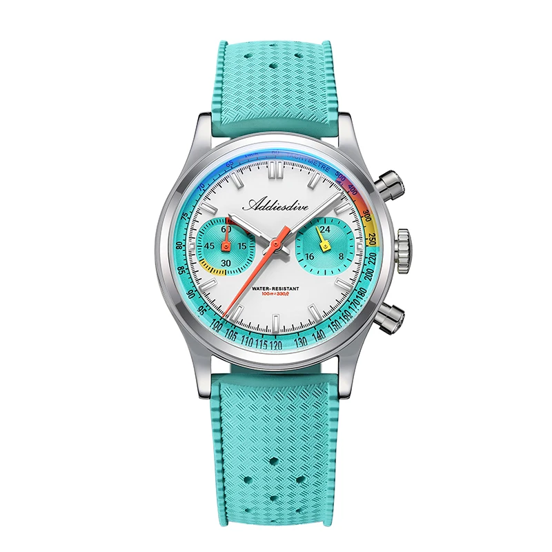Addiesdive Nieuwe Mannen Horloge 38 Mm VK64 Chronograaf Fluororubber Luxe Koepelvormig Glas BGW9 Lichtgevende 100M Waterdicht Quartz Horloge