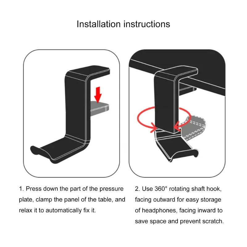 Adjustable Clamp on Headphone Stand Desk Headphone Clip Hanger with Side Clip NonSlip Pad, Holds Up to 1kg,Easy Access