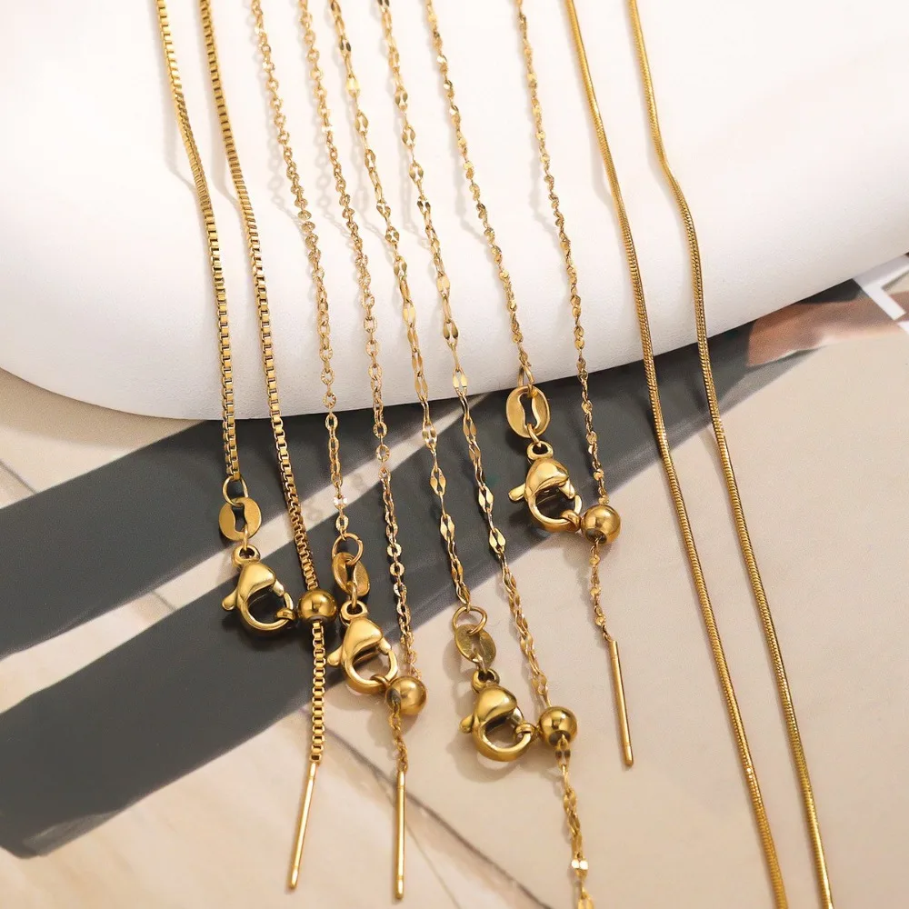

Gold Plated Stainless Steel Necklace Chains, Adjustable Sliding Clasp Chain for DIY Jewelry Making