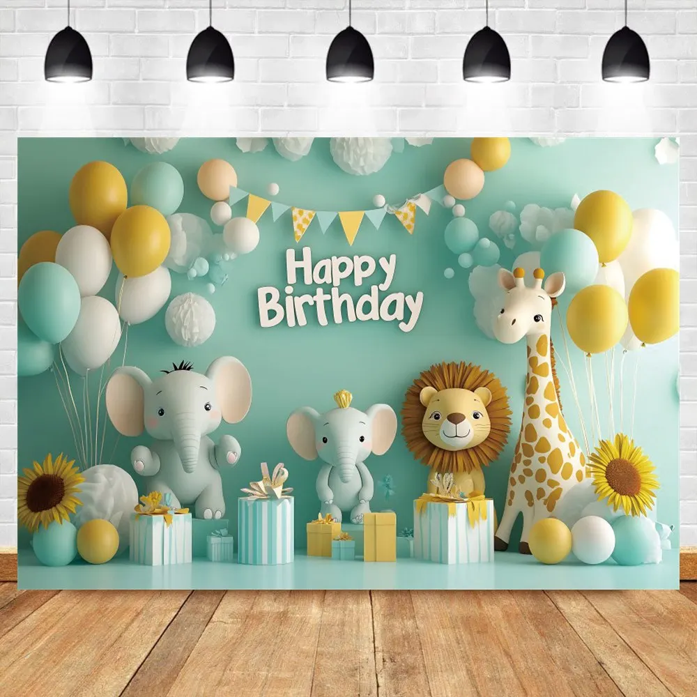 ฉากหลังสัตว์ป่าซาฟารี การ์ตูน ลูกโป่ง เด็กชาย เด็กหญิง งานวันเกิดครบรอบ 1 ปี งานเลี้ยงฉลองทารกแรกเกิด ของตกแต่งงานเลี้ยง ฉากถ่ายภาพ