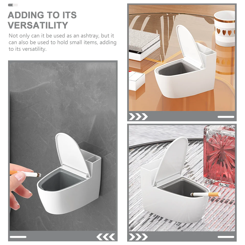 

1pc Wall Mount Ashtray Stainless Steel Abs Toilet Shaped With Lid Space Saving Bathroom Office Home Use Smokeless Indoor