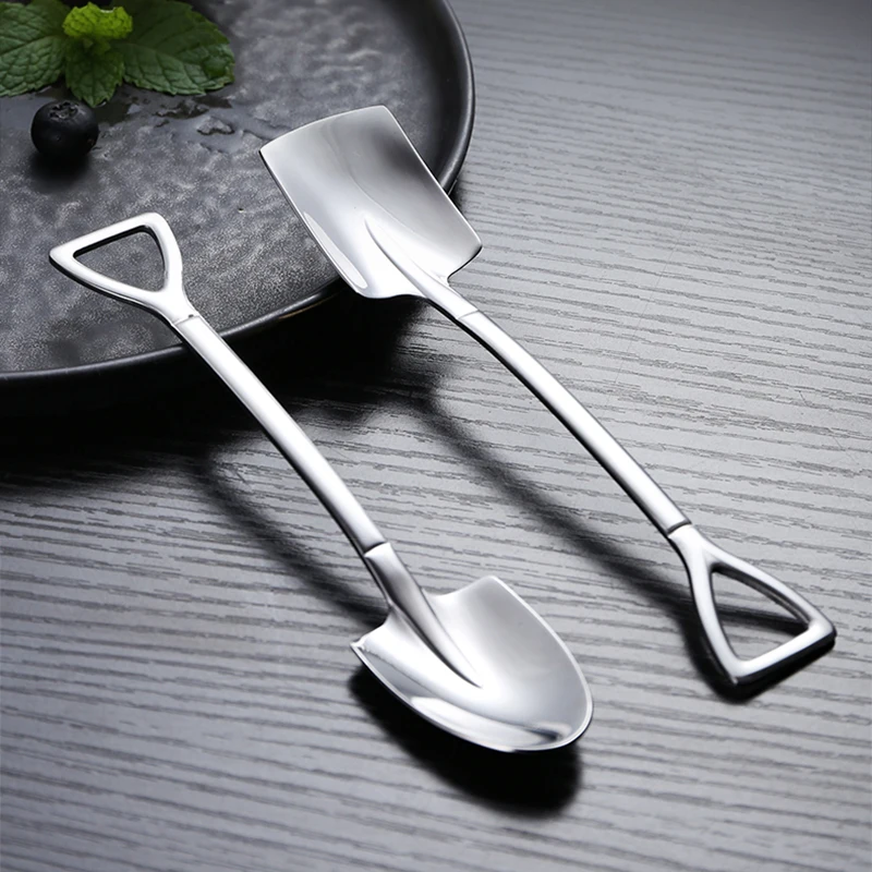 1-4PCS Stainless Steel Shovel Spoon Creative Coffee Spoons Ice Cream Dessert Scoops Teaspoon Kitchen Tableware Cutlery Set Gift