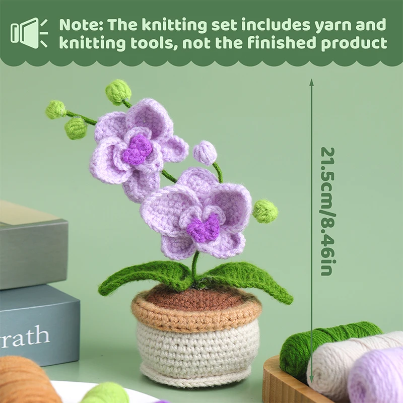 KRABALL Moth Orchid Crochet Kit for Beginners With Instruction Knitting Yarn Thread Needles Hook Easy Knit Tools Accessories Set