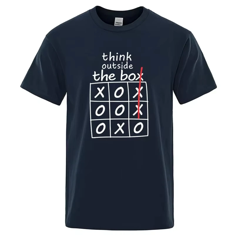 Think Outside The Box Tic Tac Toe Graphic T‑Shirt Funny Slogan Print Unisex Casual Short Sleeve Novelty Humor Streetwear Tee