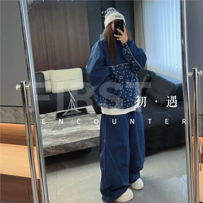 New Style Waterproof 3L Laminated Hard Shell Imitation Denim Loose Ski Suit Snowboarding Clothing 스키복